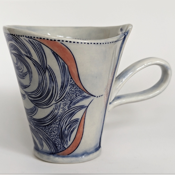 ANTHROPOLOGIE Linda Fahey "Pacifica" Mug Blue Orange Coastal Boho - Picture 2 of 8